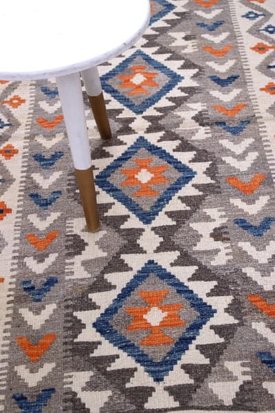 Kleurrijk Tapijt Laagpolig Handgeweven Wollen Vloerkleed - Koho Afghan Kelim 187x77 - 187x77cm- Modern - Woonkamer - Salon - Slaapkamer - Eetkamer