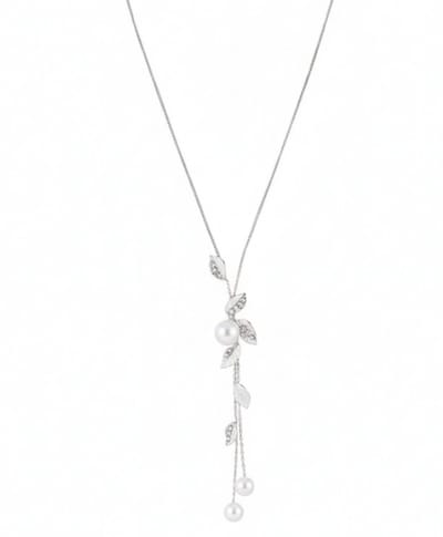 Zilverkleurige ketting voor dames met parel hanger en blad motief