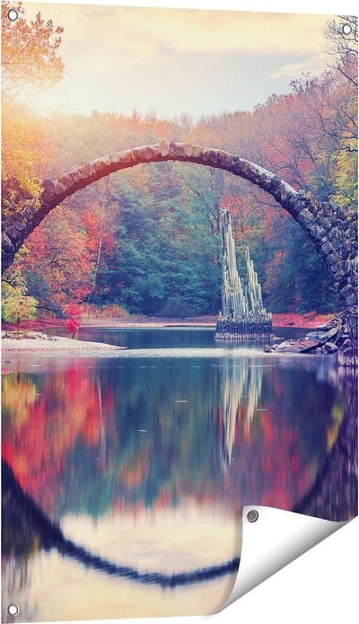 Gards Tuinposter Rakotz Brug in Duitsland in de Herfst - 60x90 cm - Tuindoek - Tuindecoratie - Wanddecoratie buiten - Tuinschilderij