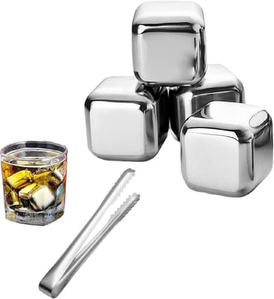 Ronte - Metalen ijsblokjes set 4 stuks met tang - Herbruikbare roestvrijstalen ijsblokjes voor whisky en bier