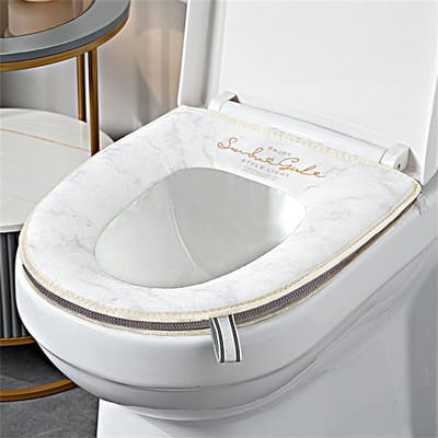 Coussinet de Toilette Rond Premium Couvercle de Siège Imperméable Haut de Gamme Tapis Universel Quatre Saisons Housse de Toilette Zippée Épaisse Douce avec Poignée gray