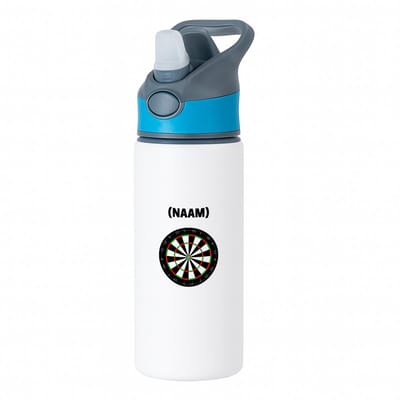 Hacebo® - Darten met eigen naam waterfles met rietje blauw - Dartbord - Darter - Sport - water fles - 650ML