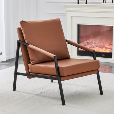 HAUSS SPOLE Fauteuil - Industriële Loungefauteuil - Met Armleuningen En Dikke Vulling - Voor Woonkamer En Kantoor - Kunstleer Bruin