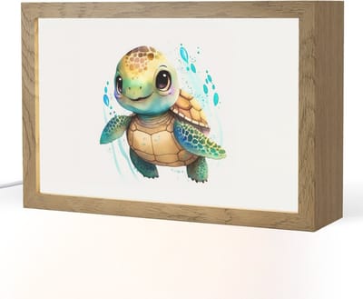 Nachtlampje 30x20 cm - Kinder lampje - Schildpad - Waterverf - Kleuren - Dieren - Meisjes - Jongens - Tafellamp kinderkamer - Slaapkamer lamp - Bedlamp kinderen - Kinderlampje stopcontact - Wandlamp babykamer - Nachtlampjes