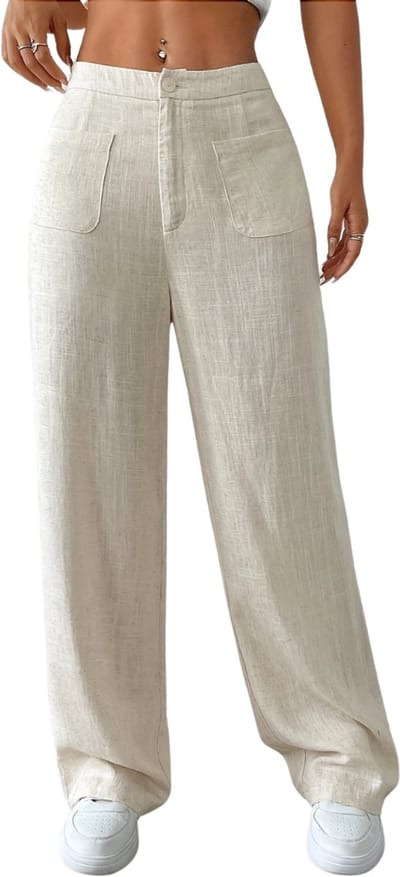 Livano Linnen Broek Dames - Zomerbroek - Volwassenen - Lange Broek - Pantalon - Strandbroek - Zomer - Ibiza Stijl - Beige - Maat S