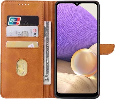 Geschikt voor Samsung Galaxy A32 5G Telefoonhoesje Kunstleer met Magnetisch lipje en Pasjeshouder Book Case met Klepje - Bruin - Smartphonica geschikt voor Samsung Galaxy A32 5G