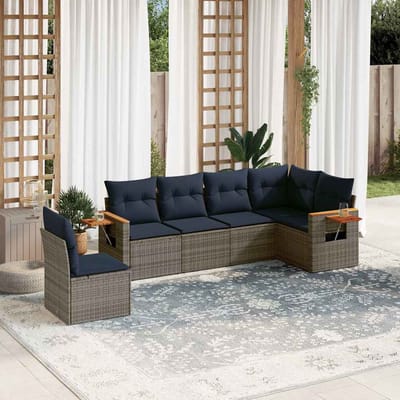 vidaXL - 6-delige - Loungeset - met - kussens - poly - rattan - grijs