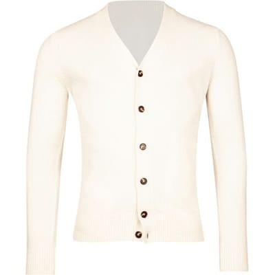 Thomas Maine Vest Uni Superfine Lambswool Button Cardigan Single Knit Vintage Ecru / male