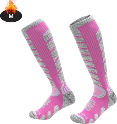 Livano Skisokken - Ski Sokken - Warme Sokken - Lange Huissokken - Thermo - Compressie - Roze - M - 2 paar