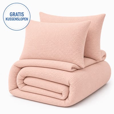 Decoware Dekbed Zonder Overtrek 140x200 cm – Mousseline Roze – Hoesloos Dekbed Wasbaar - Incl. Kussensloop - All Season - Eenpersoons