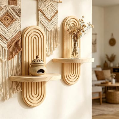 KZQ Zwevende Planken Wandplanken Boho Stijl, Milieuvriendelijk Houten Wanddecoratie voor Woonkamer, Slaapkamer en Badkamer, Minimalistisch Bohemen Interieur