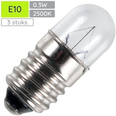 Signaallamp E10 6V 0.3W - 50 mAh - 3 stuks - T9 Gloeilamp Ø9mm - 23mm - 2500K - Dimbaar