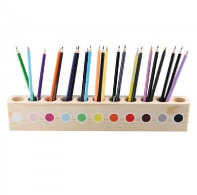 Dailygoods - houten potloodhouder, 41x5x7cm potloodkoker voor kinderen, bureau-organizer met 11 vakken, kleurpotloodhouder van massief hout, pennenhouder, kleurpotlooddoos voor doe-het-zelf