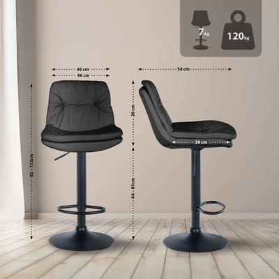 CLP Laurel Barkruk - met rugleuning - in hoogte verstelbaar - met voetensteun - kunstleer - zwart/zwart