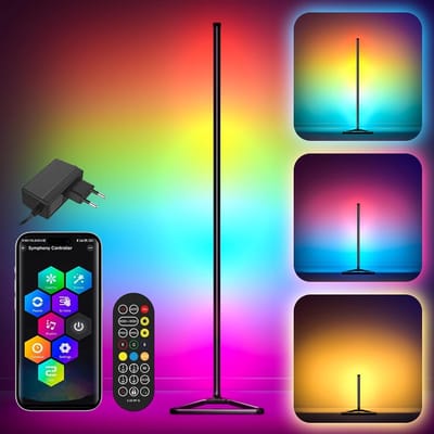 Dimbare RGB Vloerlamp 140cm met Afstandsbediening en APP - Hoogte Verstelbare Hoeklamp voor Slaapkamer en Woonkamer