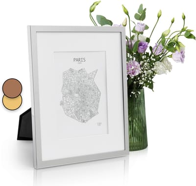 Casa Chic Fotolijst met passe-partout, 27x22cm fotolijst voor oorkonde & collage, Glazen fotolijst, Staand/wandmontage, Verticaal/horizontaal gebruik, Metalen fotolijst
