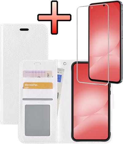 Hoesje - Met Screenprotector - Geschikt voor Samsung Galaxy A56 - Luxe Pasjeshouder - Bookcase Portemonee - Flip Case - Kunstleer Book Case - Flipcase - Book Cover - Walletcase - Portemonneehoes - Wit