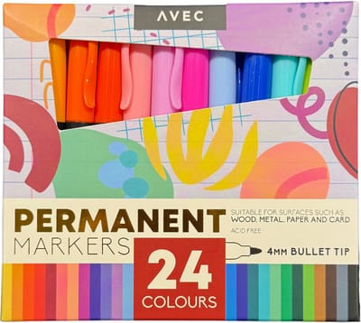 Permanent Markers 24 Kleuren – 4mm Bullet Tip – Watervaste Stiften voor Hout, Metaal, Papier & Karton – Sneldrogend & Acid Free
