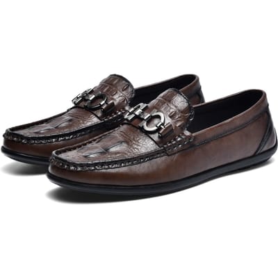 Schoenen van echt rundleer met krokodillenpatroon, luie rijschoenen, Britse casual herenschoenen van leer 44 black