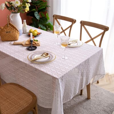 Tafelkleed - Dekje Tafel - Tafel Decoratie - Holle Kant Bloemen - 150x150cm - Wit