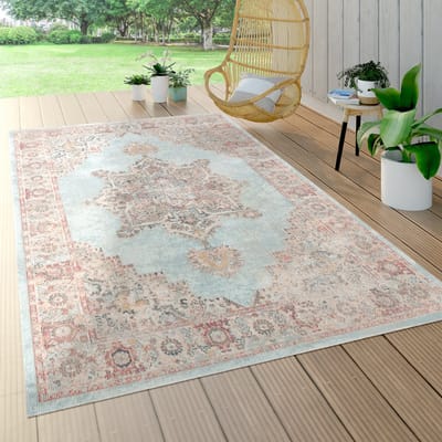 Paco Home Tapijt Voor Binnen En Buiten Balkon Marokkaans Ornamenten Mandala Turquoise 60x100 cm
