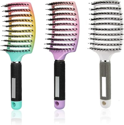 Set van 3 Ontklittende Haarborstels met Wildvarkenhaarpennen voor Dames, Heren en Kinderen - Ideaal voor Haarstyling en Klitten Verwijderen