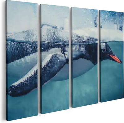 Artaza Canvas Schilderij Vierluik Pinguïn Zwemt in het Water - 80x60 - Foto Op Canvas - Canvas Print