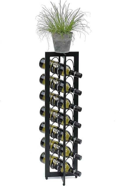 Zwart Staand Wijnrek voor 7 Flessen - Metalen Wijnstandaard 80 cm