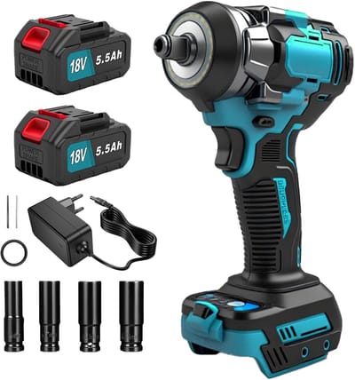 18V Borstelloze Klopboormachine, Max Koppel 500 N.m met 3 Snelheidsstanden, 2400 RPM Accuklophamer, Inclusief 5,5Ah Accu, Lader, 4 Klopsteekdozen en Opbergkist, Met verlichte rand