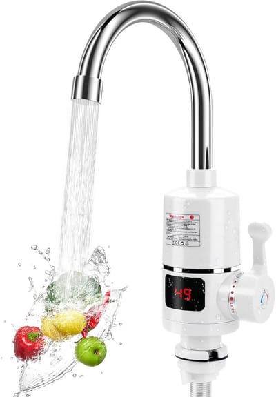 Elektrische Doorstroomkraan - Warmwaterkraan Keuken - Direct Warm Water - LED Temperatuur Display - 3000 Watt - Zilver
