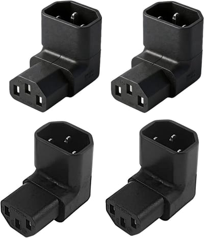 4-delige Koelapparaatstekker Set 90° Hoekige IEC C14 naar C13 Voedingskabel voor Computer en Elektrische Apparaten, 250V 10A, Ideaal voor PDU en Koude Apparaten