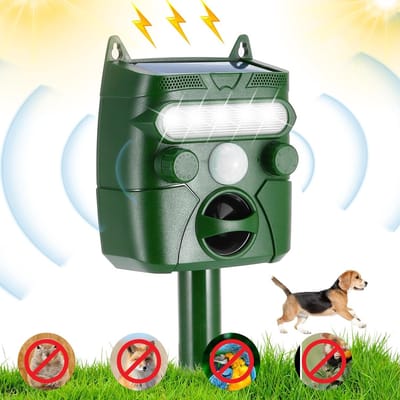 Ultrasone Dierenafschrikker voor de Tuin met PIR Sensor en 5 Instellingen, Waterdicht en Effectief tegen Katten, Honden en Vogels