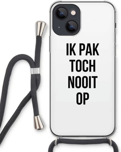 Case Company® - Hoesje met koord geschikt voor iPhone 13 hoesje met Koord - Ik pak nooit op - Telefoonhoesje met Zwart Koord - Bescherming aan alle Kanten en Over de Schermrand