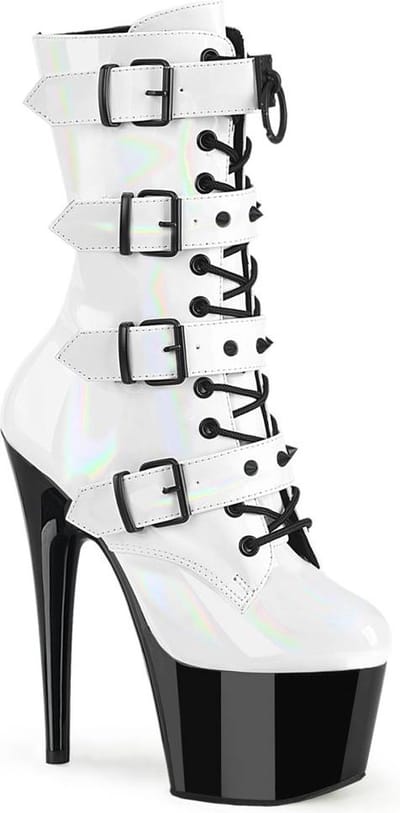 Pleaser - ADORE-1046TT Plateau Laarzen, Paaldans schoenen - US 7 - 37 Shoes - Wit/Zwart
