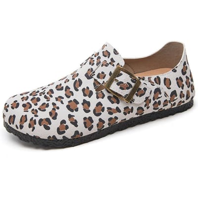 Damesschoenen In Zomer Nieuwe Luipaardprint Modieuze Leren Dunne Zachte Zool Zonder Vermoeide Voeten Casual en Veelzijdig High-end Enkele Schoenen 40 white