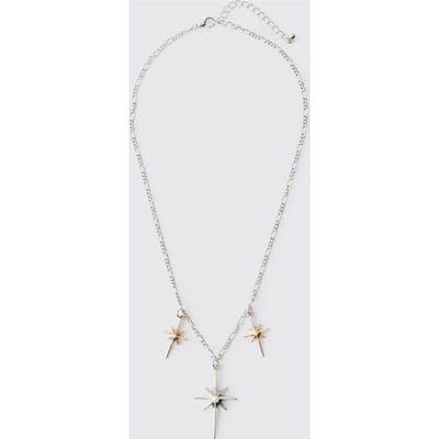 Triple Starburst Pendant Necklace in Silver