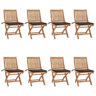vidaXL - Opklapbare - stoelen - met - kussens, - 8 - stuks, - massief - teakhout