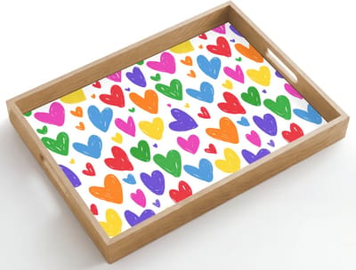 Dienblad hout 50x35 cm - Schootdienblad - Hartjes - Patroon - Kleurrijk - Borrelplank rechthoek - Plateau dienbladen