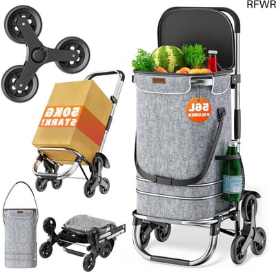 RFWR® Inklapbare 2-in-1 Boodschappentrolley met Trapklimfunctie en 50kg Draagvermogen