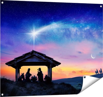 Gards Tuinposter Heilige Familie van Jezus met de Ster van Bethlehem - 100x80 cm - Tuindoek - Tuindecoratie - Wanddecoratie buiten - Tuinschilderij