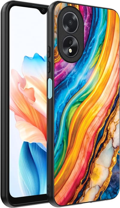 Smartphonica Telefoonhoesje Geschikt voor Oppo A18 met Regenboog Goud Marmer Opdruk - TPU Backcover Case Rainbow Gold Marble Design geschikt voor Oppo A18