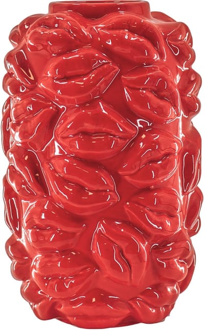 Housevitamin Vaas - Bloemenvaas Lippen - Keramiek - Rood - 17x17x27cm Design - Eyecatcher