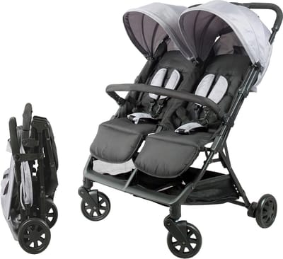 Duo Buggy - Duo Kinderwagen - Dubbele Buggy - Dubbele Kinderwagen - Tweeling Buggy - Buggy - Kinderwagen - Buggy Inklapbaar - Wandelwagen - Wandelwagen Buggy - Opvouwbaar - 5-Punts Veiligheidsgordel - Verstelbare Voetsteunen & Zittingen