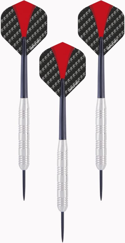 Engelhart Nickel Silver Dartpijl Set 23 Gram – 3 Stuks – Rood/Zwart Flights, Zwarte Shaft – Semi Professioneel – Inclusief Kunststof Etui – Longfield