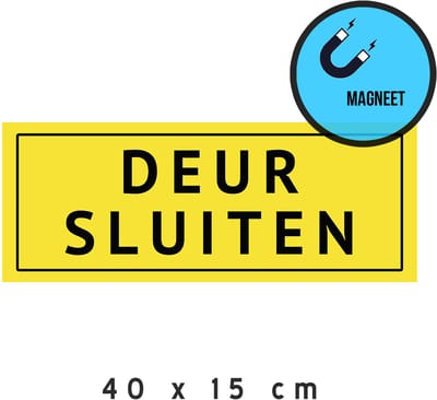 Magneet/ waarschuwing | "Deur sluiten" | 40 x 15 cm | Deuren dicht | Koude | Deurbord | Gemakkelijk te verwijderen | Bord | Geel |Magnetisch | Magneetbord | 1 stuk