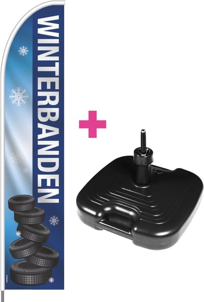 Beachflag - Winterbanden - Vlag + Parasolvoet + Rotator + Hengelsysteem + Draagtas - Actievlag.nl