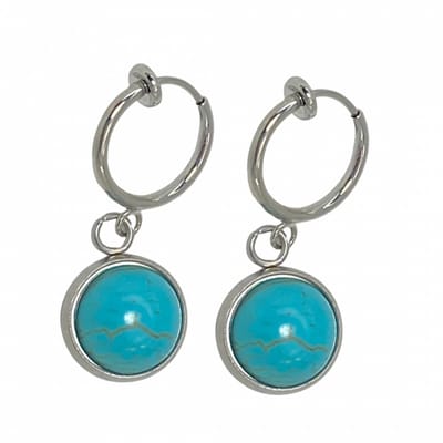 Klem oorbellen -Turquoise -zilverkleur-geen gaatje-Charme Bijoux