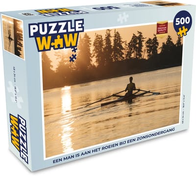 Puzzel Een man is aan het roeien bij een zonsondergang - Legpuzzel - Puzzel 500 stukjes