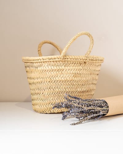 Boodschappen tas - Riet - medium - large - strandtas - opberger - palmbladeren - kort handvat - decoratie - Franse tas - mand - mand woonkamer - marrokaanse mand - Vakantietas
