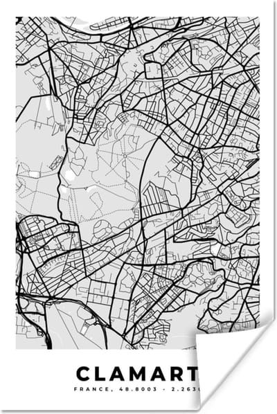 Poster Stadskaart - Frankrijk - Kaart - Clamart - Plattegrond - 120x180 cm XXL